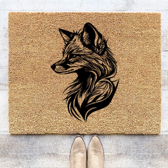 Tattoo Style Fox Portrait In Flowing Lines Coir Doormats