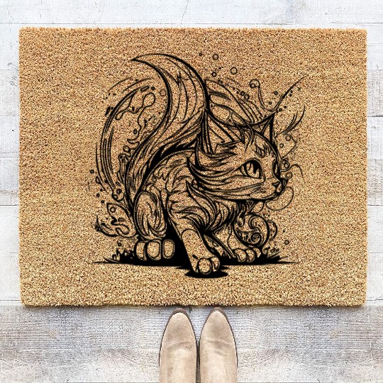 Cute Little Space Cat In Splash Style Coir Doormats