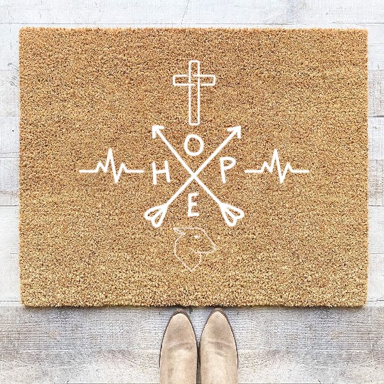 Heartbeat Hope Cross Lamb Christian Symbol Coir Doormats
