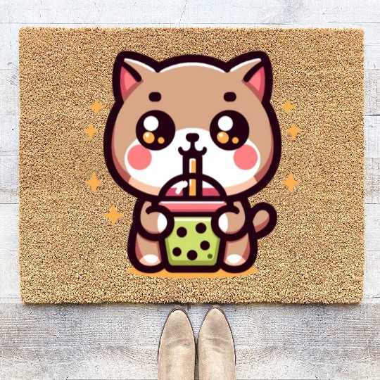 Cat Bubble Tea Boba Kawaii Coir Doormats