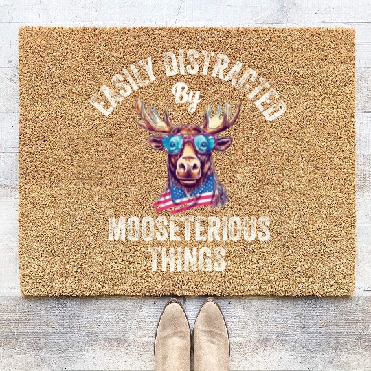 Easily Distracted Funny Elk Moose Coir Doormats