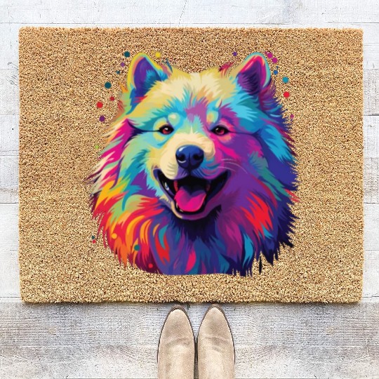Watercolor Colorful Samoyed Coir Doormats