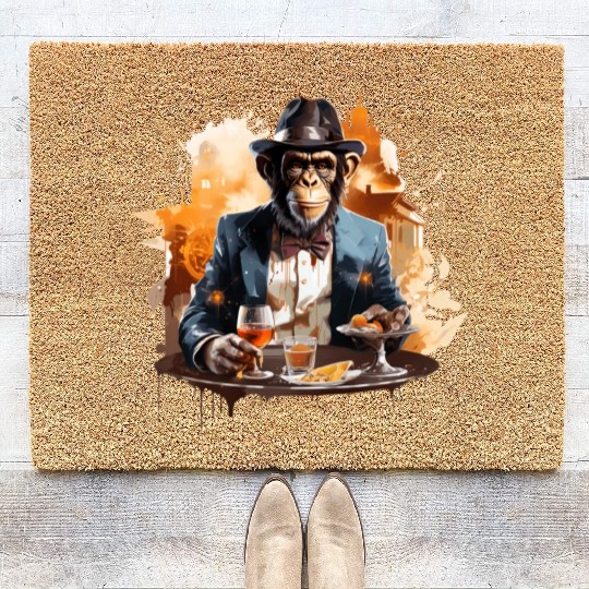 Cool Business Monkey with Drink Chimpanzee Coir Doormats