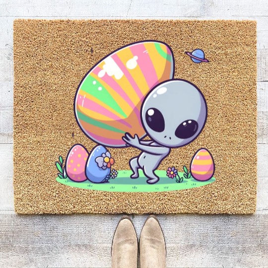 Alien with huge easter egg Coir Doormats