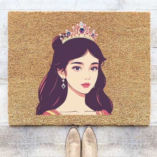 Lovely Young Princess with a Pink Crown Coir Doormats
