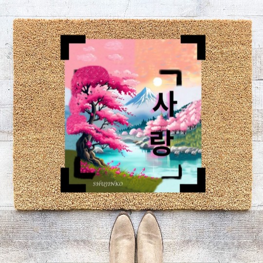 Japan Landscape With Cherry BlossomTree (Vintage) Coir Doormats