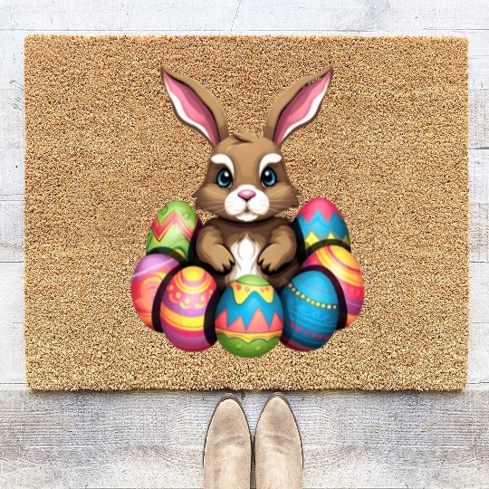 Easter Bunny Rabbit Colorful Eggs Easter Egg Hunt Coir Doormats