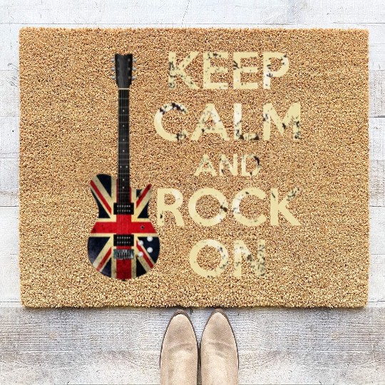 Keep Calm and Rock On Union Jack Guitar Coir Doormats