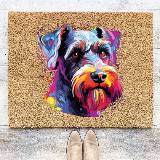 Watercolor Colorful Miniature Schnauzer Coir Doormats