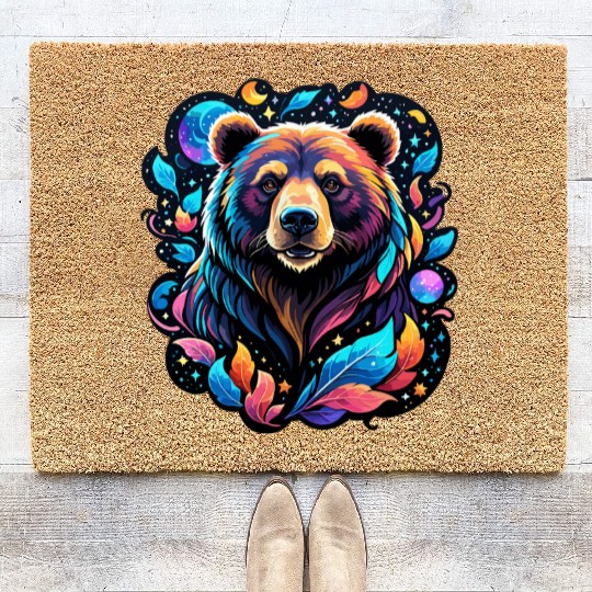 Mystical Galaxy Bear - Celestial Wilderness Art Coir Doormats