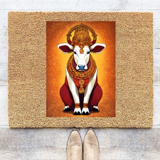 hindu cow goddes art Coir Doormats