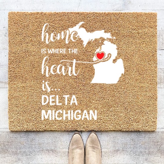 Delta County Michigan Is Where My Heart Is Gift Coir Doormats
