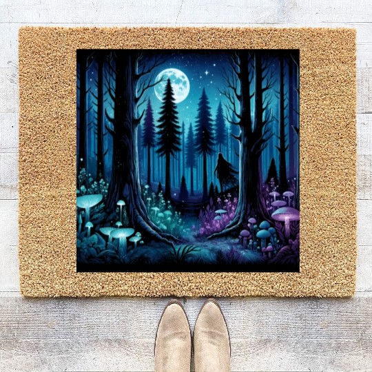 Mystic Moonlit Enchanted Forest Coir Doormats