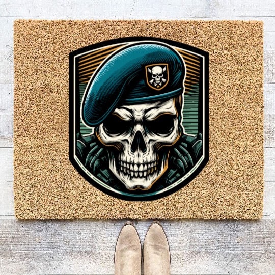 Beret Skull Military Emblem Coir Doormats