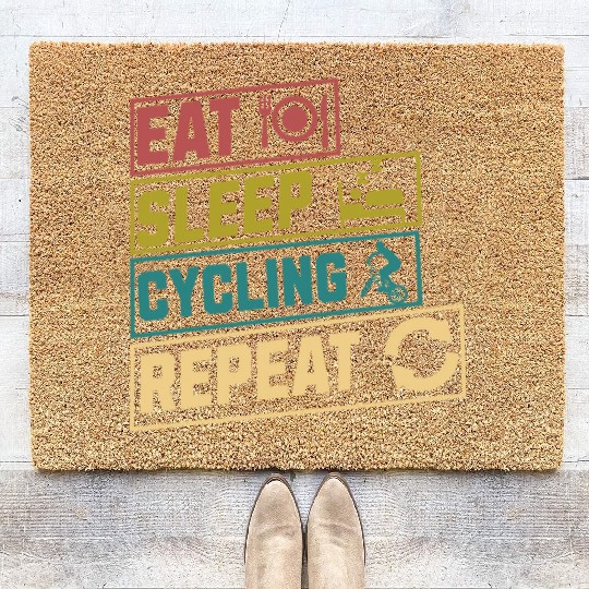 Eat sleep cycling repeat hobby Coir Doormats
