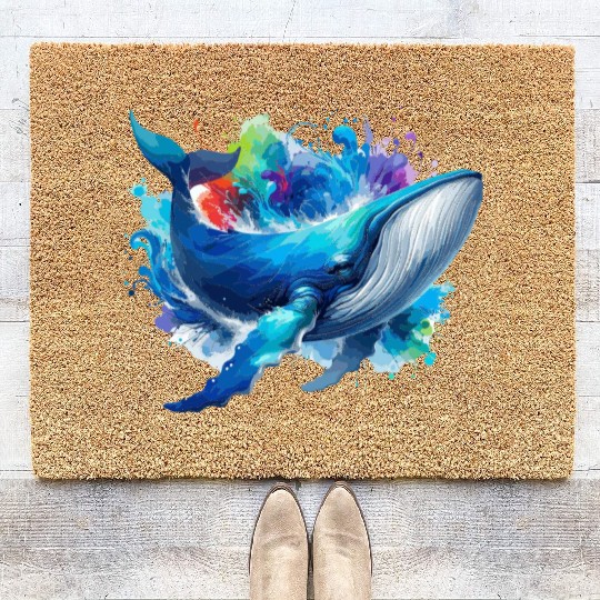 Blue Whale Colourful background Coir Doormats