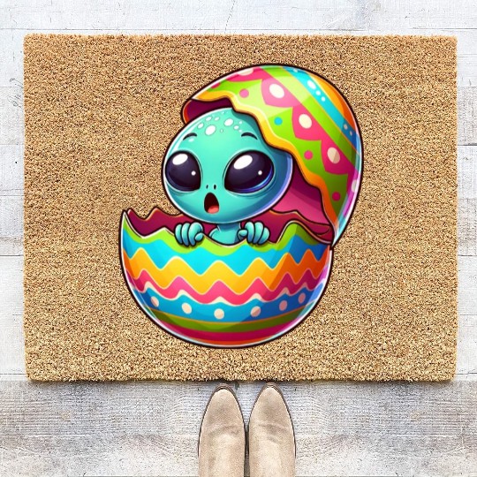 Colorful Alien Easter Egg Hatch Design Coir Doormats
