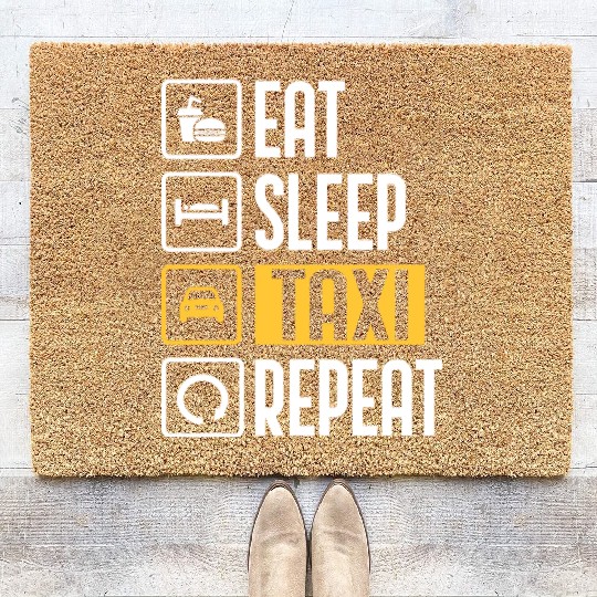 Eat Sleep Taxi Repeat Funny Cab Driver Coir Doormats