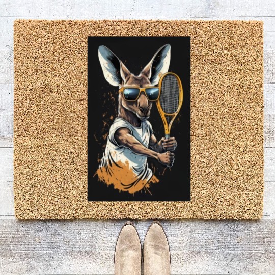 Kangaroo play tennis Coir Doormats