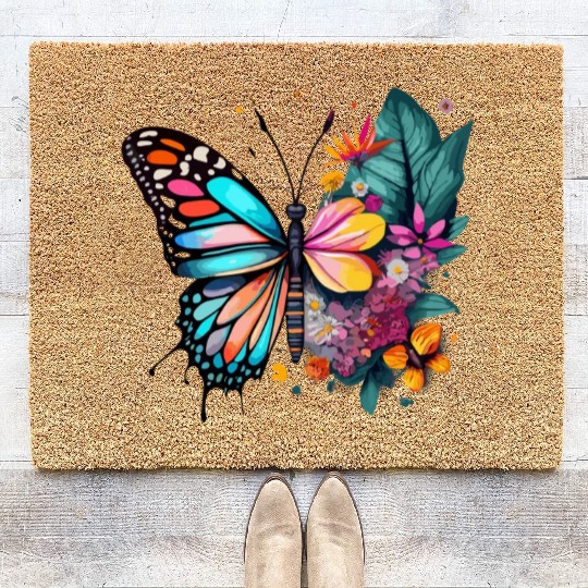Metamorphora Butterfly Nature Flowers Branches Coir Doormats