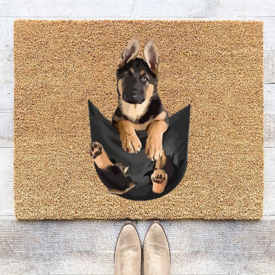 German Shepherd In Pocket Funny Dog Lover Coir Doormats