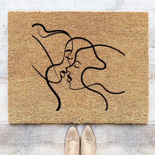 Lesbian Couple Line Art Coir Doormats