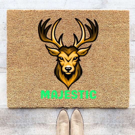 Black and Yellow Illustrative Deer Animal Logo Coir Doormats
