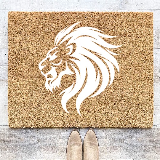 Angry Lion Head Tattoo Style Waving Mane Coir Doormats