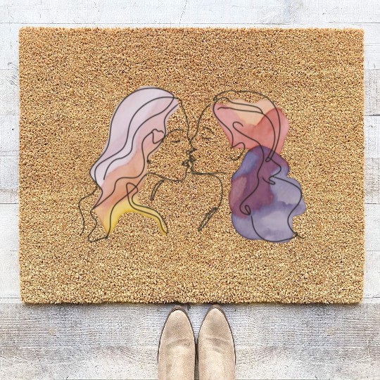 Lesbian Couple Simple Minimalistic Drawing Coir Doormats