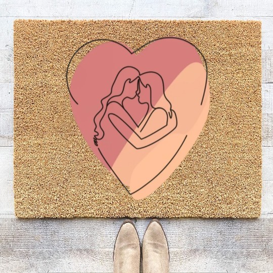 Lesbian Couple in Heart Coir Doormats