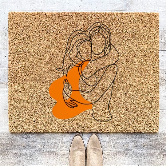 Lesbian Couple Minimalist Line Art Coir Doormats