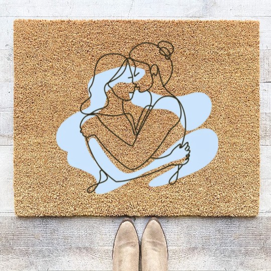 Abstract Line Art Lesbian Couple Coir Doormats