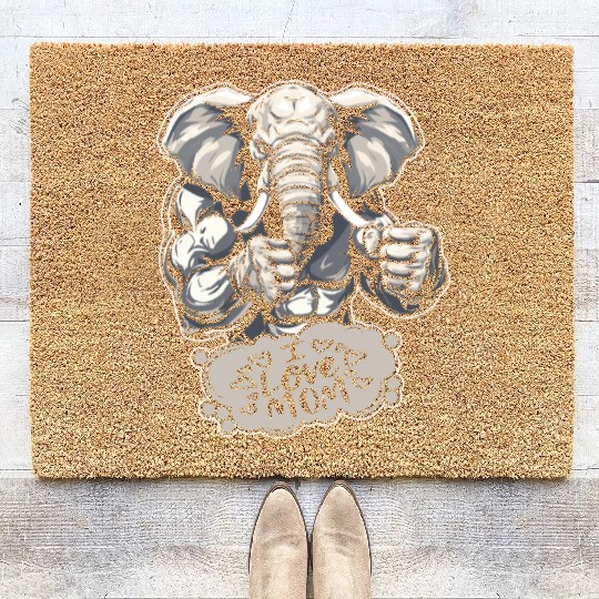 Elephant I Love Mom Coir Doormats