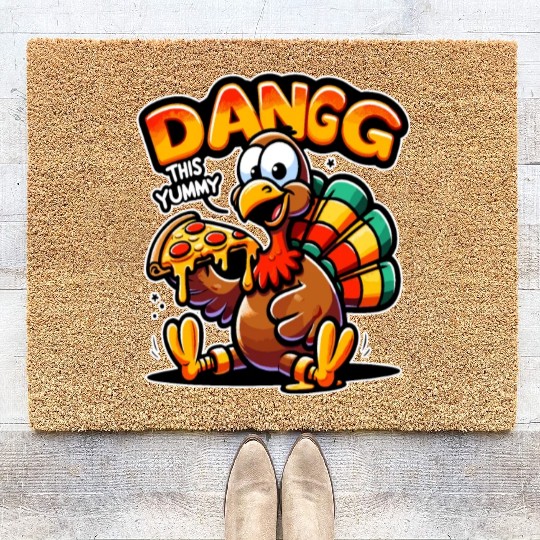 Dangg This Yummy, Cartoon Turkey Pizza Coir Doormats