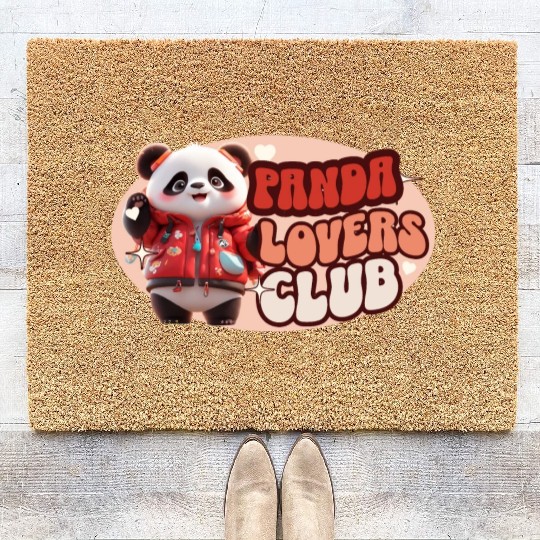 Cute Panda personified with red jacket Coir Doormats