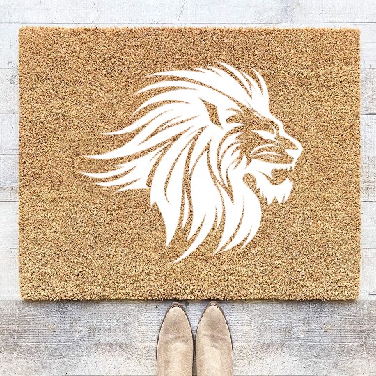 Waving Mane Lion Head Tattoo Ink Style Coir Doormats