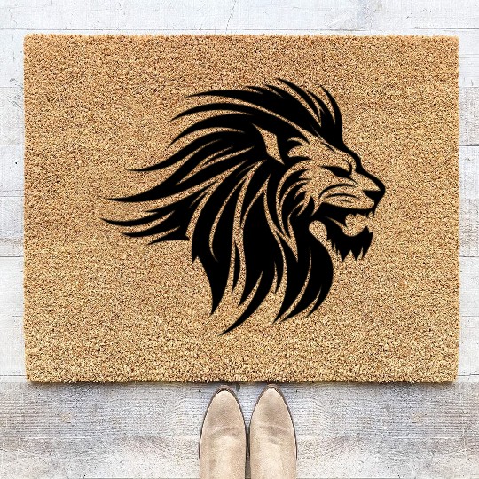 Waving Mane Lion Head Tattoo Ink Style Coir Doormats