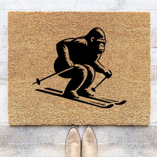 Monkey Gorilla Chimpanzee Ski Silhouette Design Coir Doormats