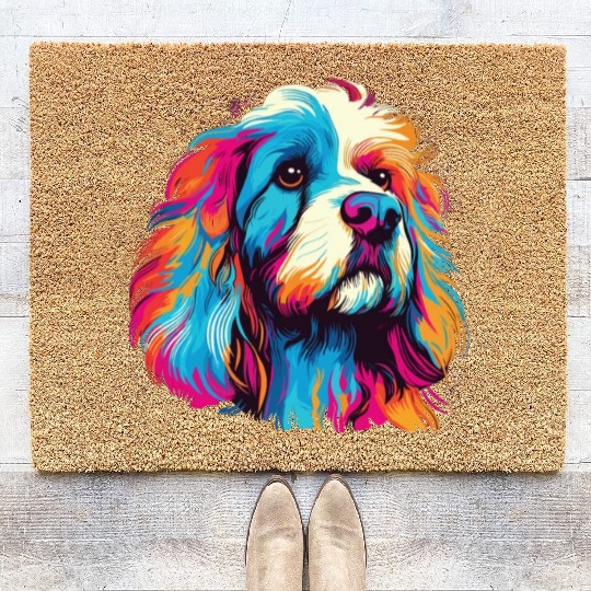 Watercolor Colorful Tibetan Spaniel Coir Doormats