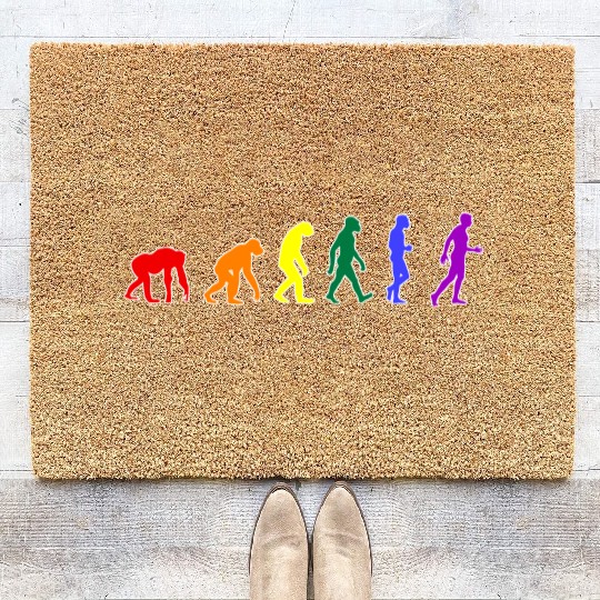 Rainbow Evolution (White Outline) Coir Doormats