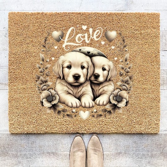 golden retriever dogs Coir Doormats