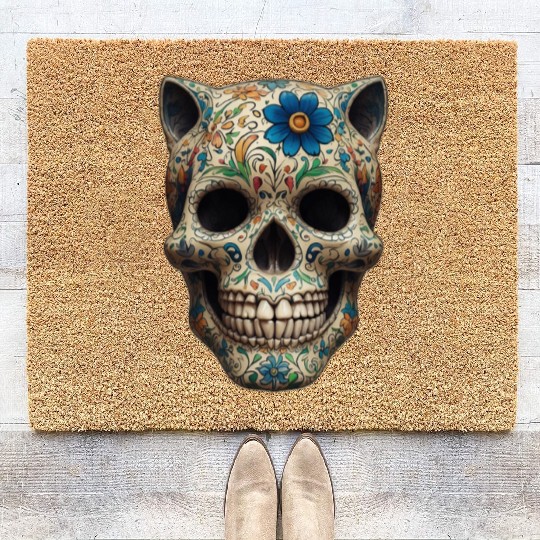 Talavera cat skull Coir Doormats
