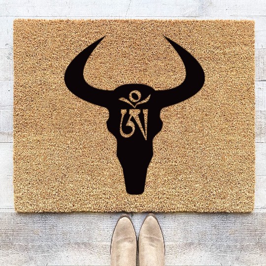 Wild yak skull with Tibetan inscriptions Coir Doormats