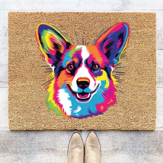 Watercolor Colorful Pembroke Welsh Corgi Coir Doormats