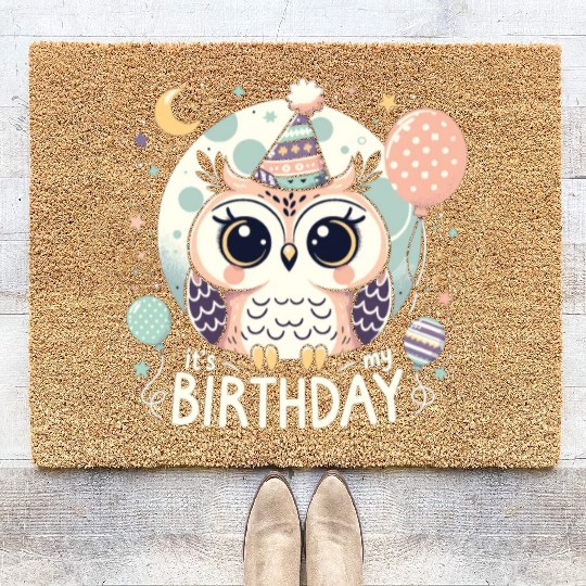 Its My Birthday Sweet Birthday Owl Coir Doormats