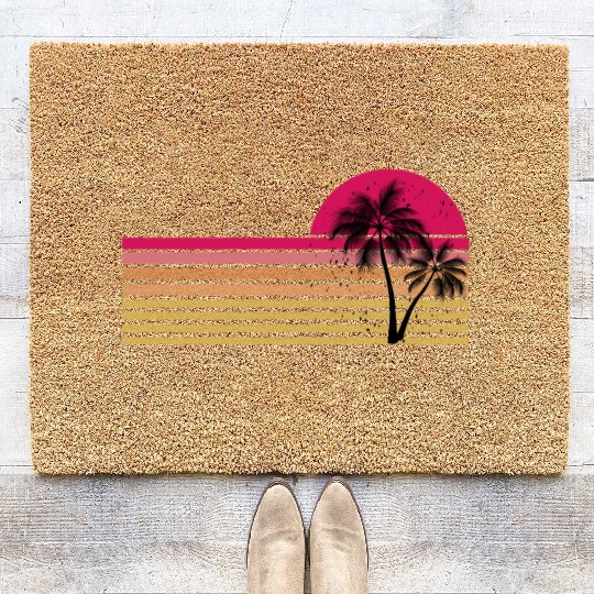 Retro Palm Tree Sun Rise Coir Doormats