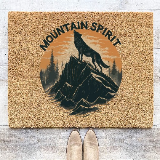 Mountain Majesty Wolf Howling on the Peak Coir Doormats