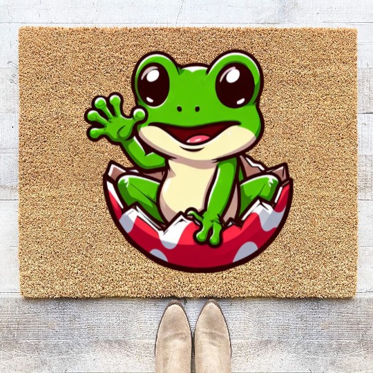 Colorful Easter Egg with Hatching Frog Design Coir Doormats