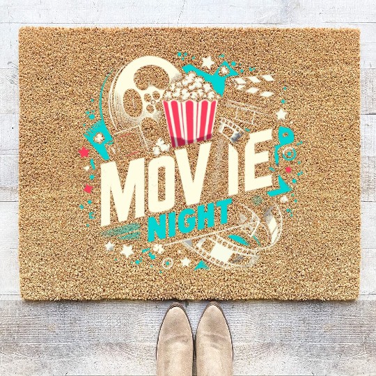 Movie Night Popcorn Film Theatre Cinema Ticket Coir Doormats