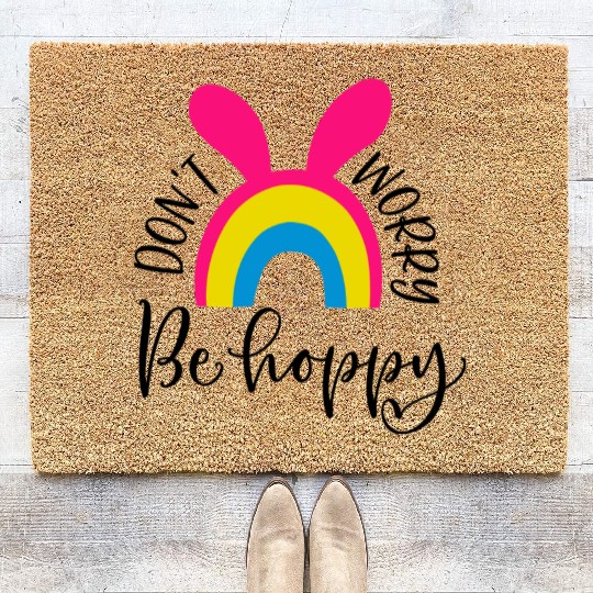 dont worry be hoppy.happy spring. EASTER Stickers Coir Doormats